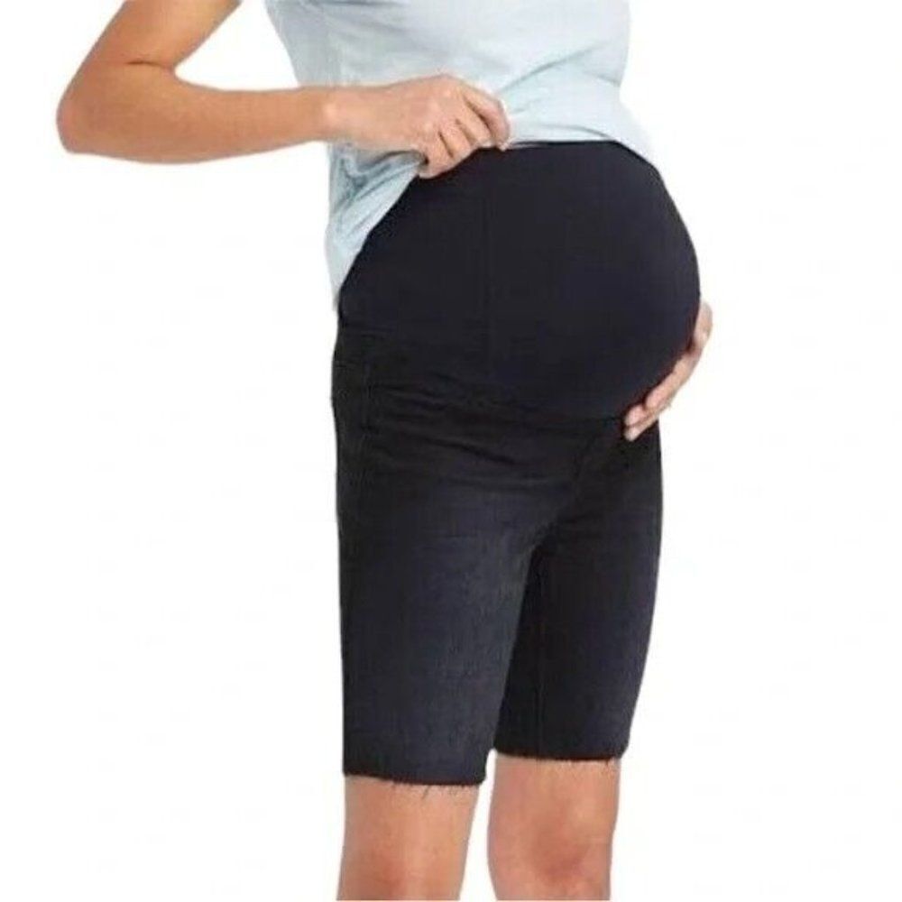 NEW Size 14 Isabel Maternity Bermuda Black Jean Shorts Crossover Panel Black